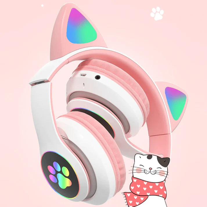Wireless Cat Ear Headphones with Bluetooth LED and Card - A Touch of Cuteness and Technology